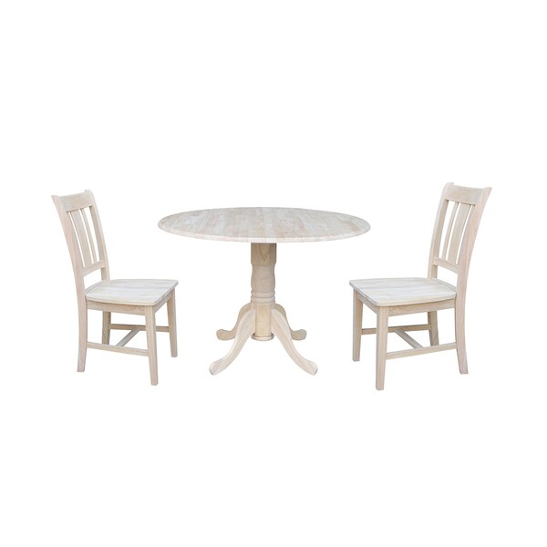 International Concepts Square 42 in Dual Drop Leaf Table with 2 San Remo Chairs, Unfinished, 42 in W, 42 in L, 29.75 in H K-42DP-C10 - main
